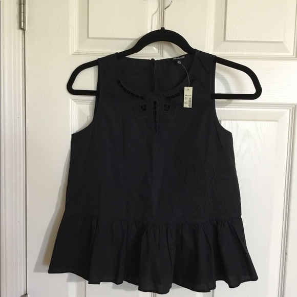 Madewell Floral embroidered black top Sz.XXS - Picture 2 of 8